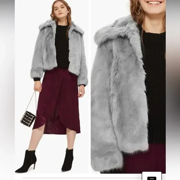 Final price^ Topshop Claire faux fur jacket gray - Picture 2 of 10